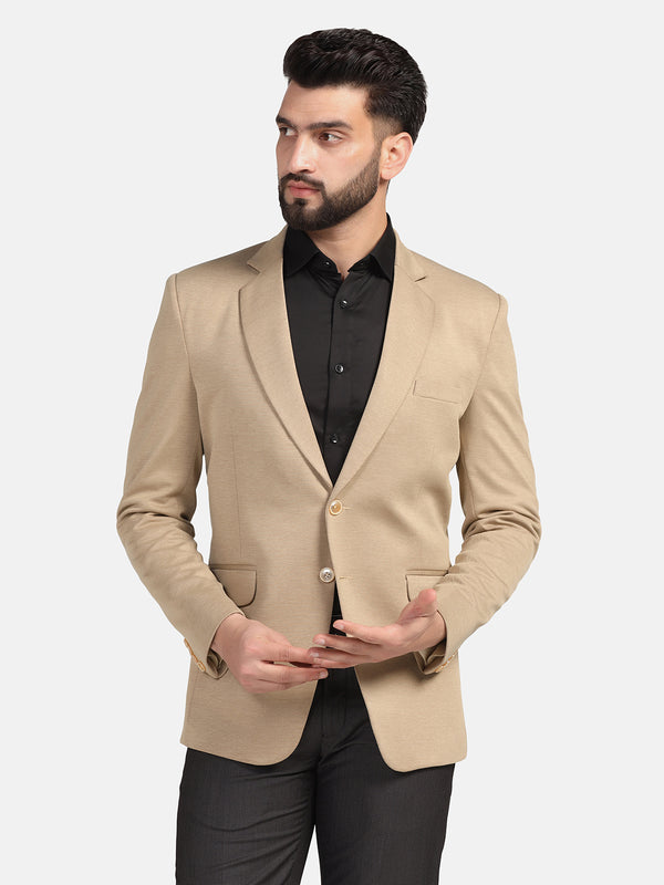 Men Beige Stretchable hosiery Blazer