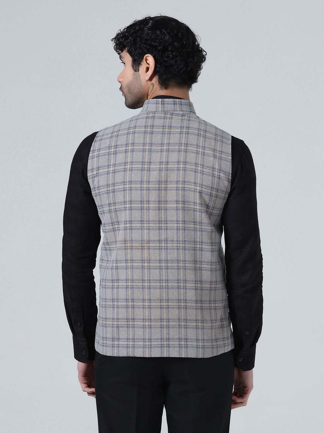 Grey Tweed Check Mens Nehru Jacket