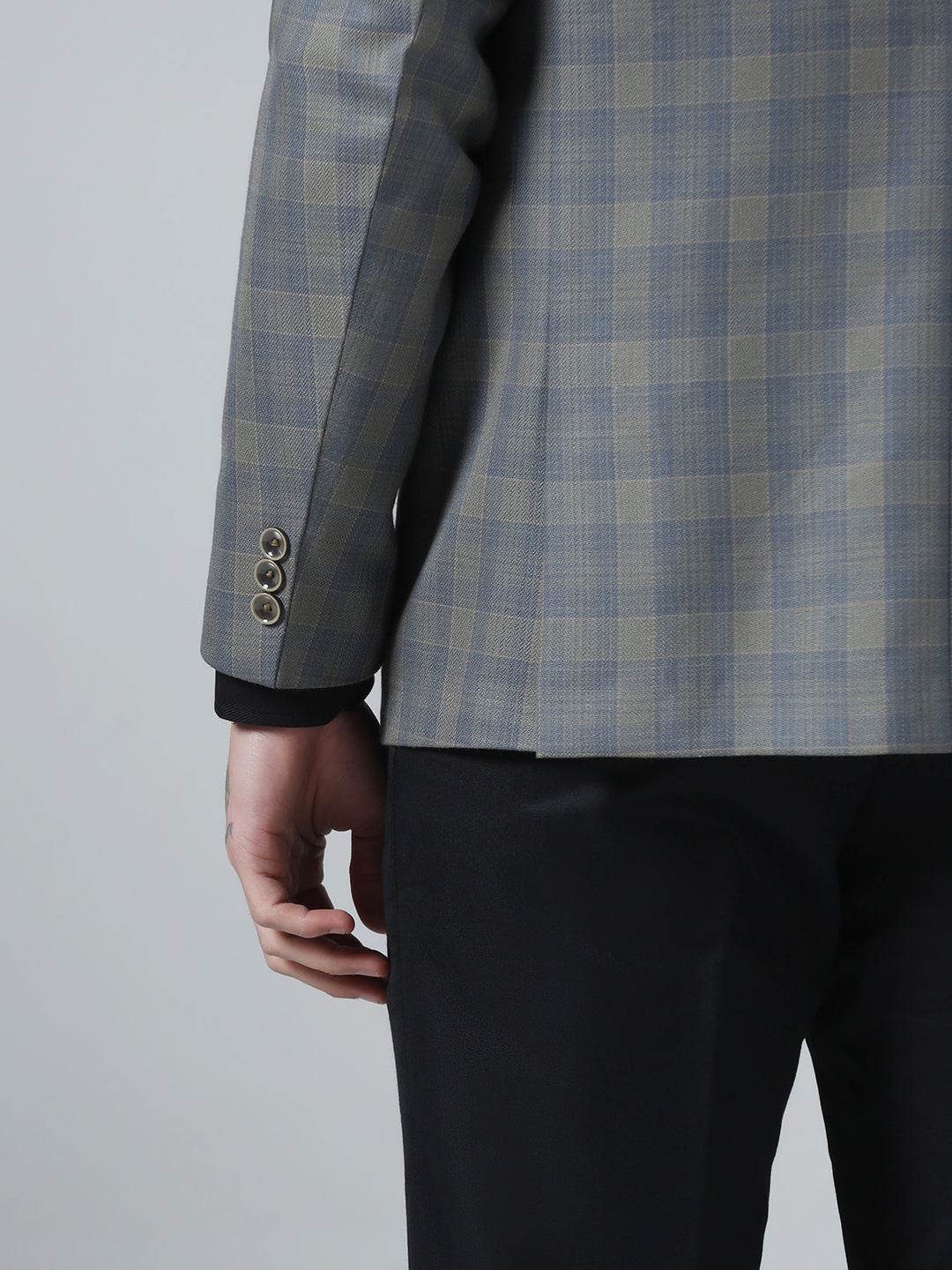 Men Grey Blue Check Blazer