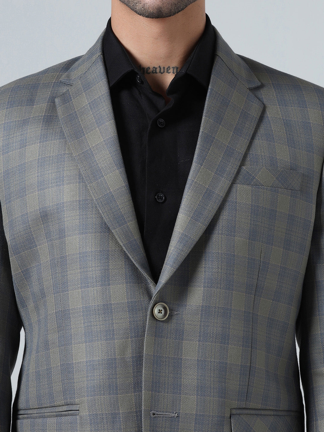 Men Grey Blue Check Blazer