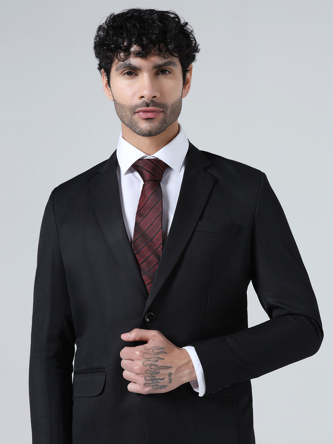 Black Notched Lapel Blazer For Men