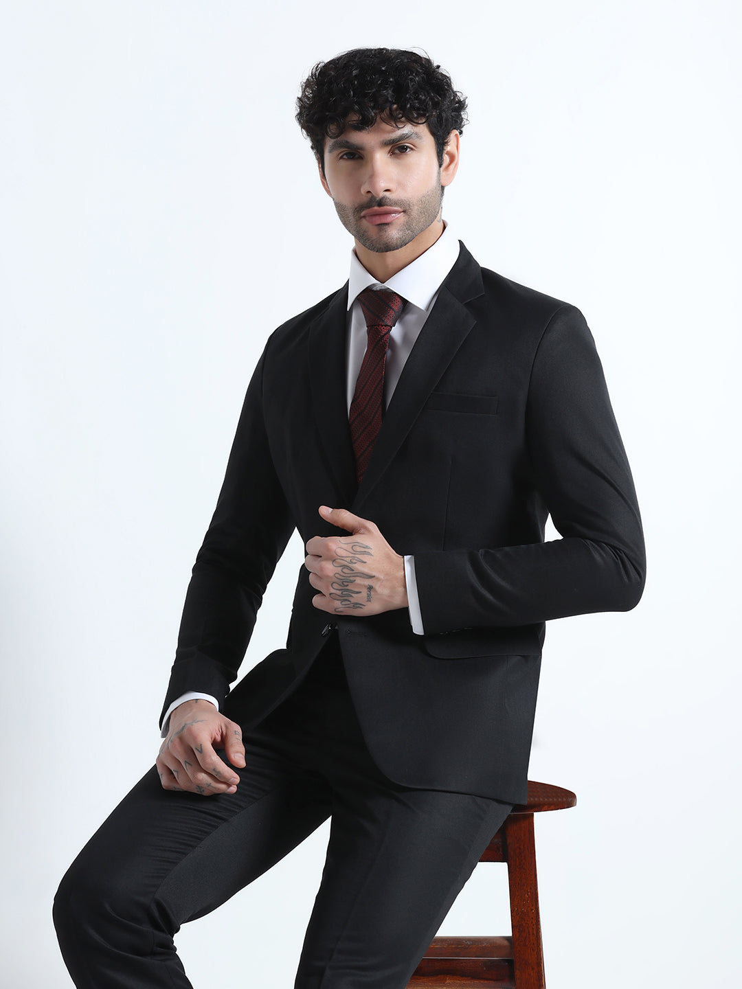 Black Notched Lapel Blazer For Men
