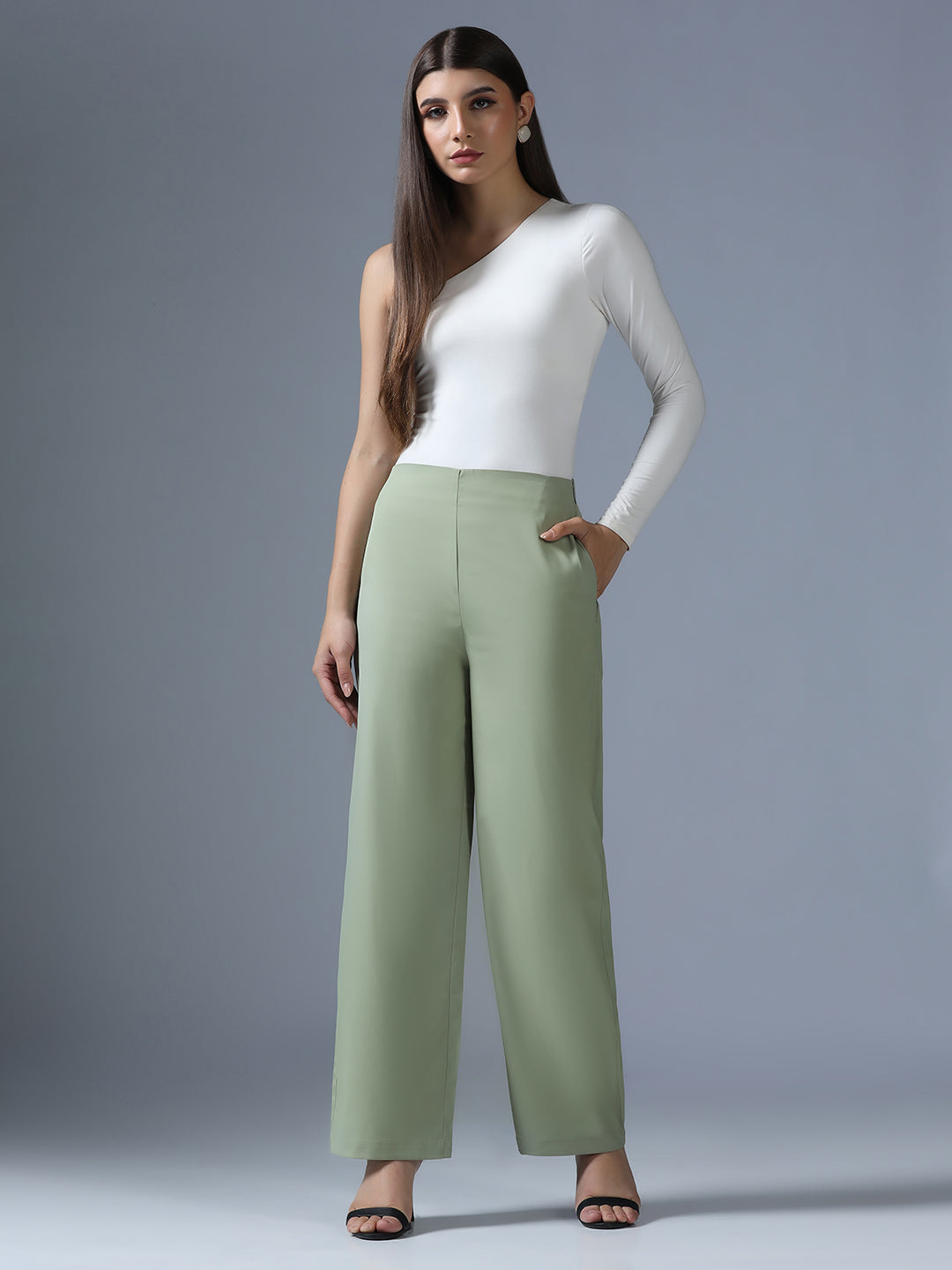 Women Pista Green Side Zip Trouser