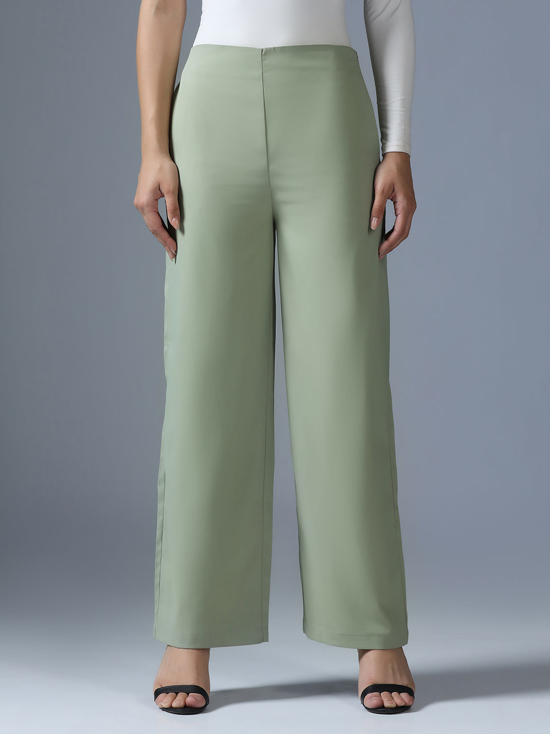 Women Pista Green Side Zip Trouser - Tahvo India