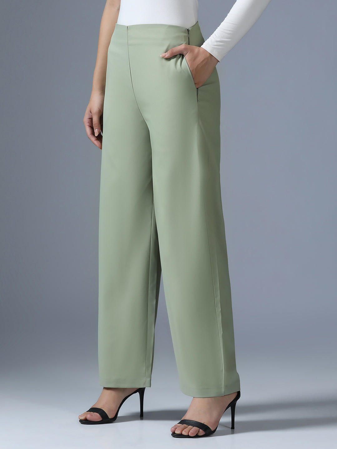 Women Pista Green Side Zip Trouser