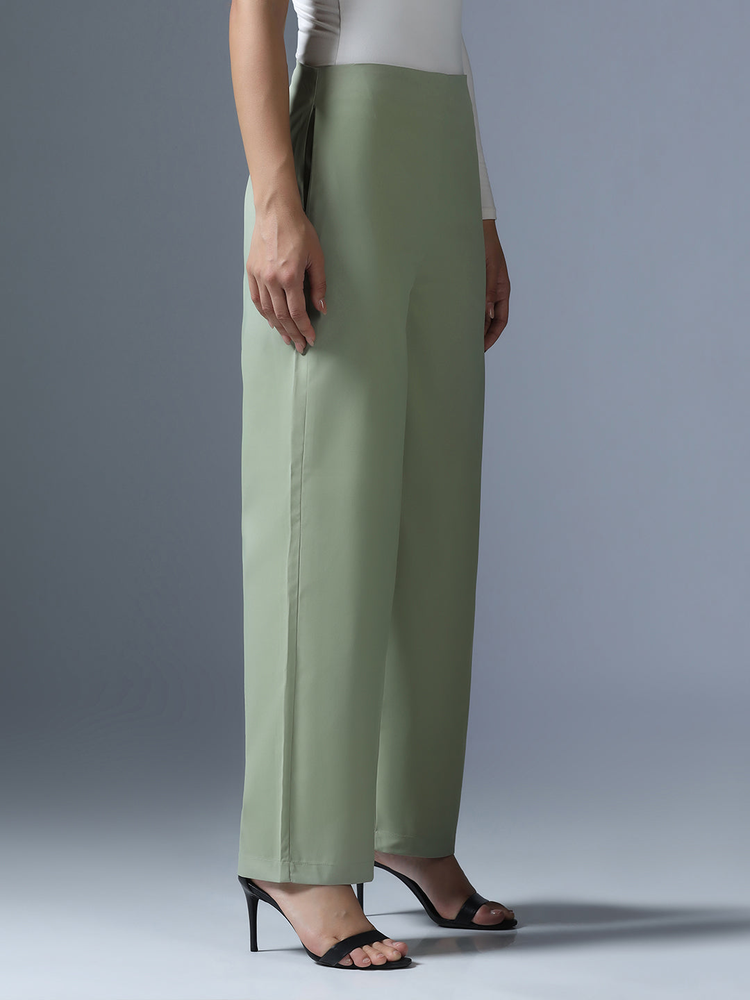 Women Pista Green Side Zip Trouser - Tahvo India