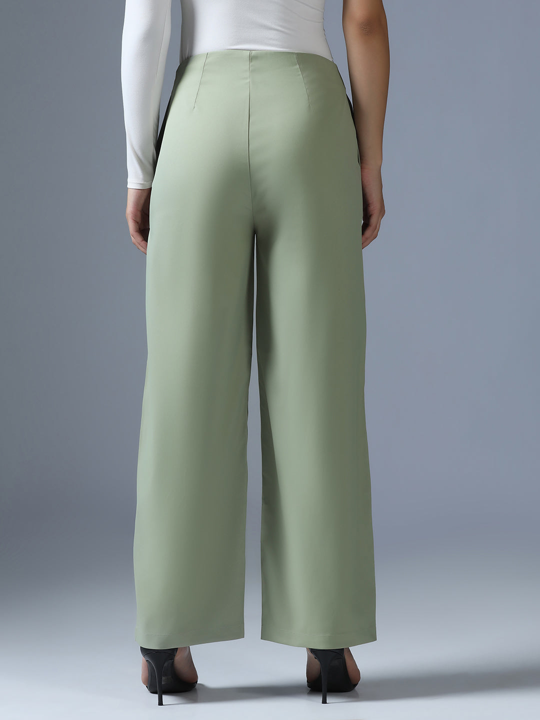 Women Pista Green Side Zip Trouser