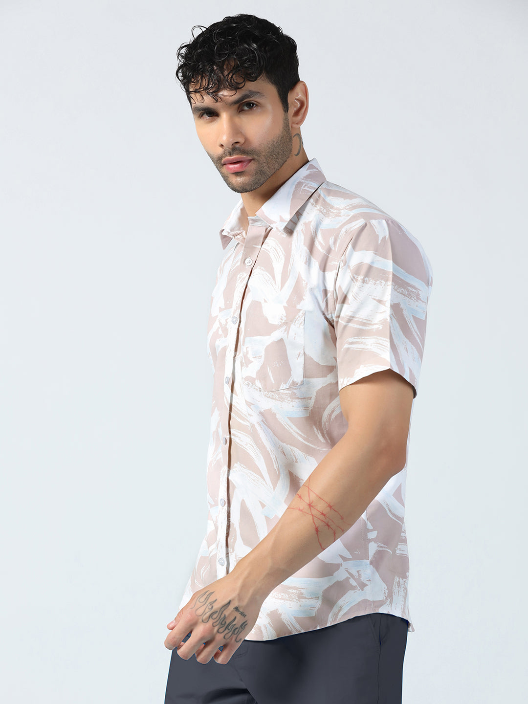 Peach Brushstroke design Half Sleeve Shirt