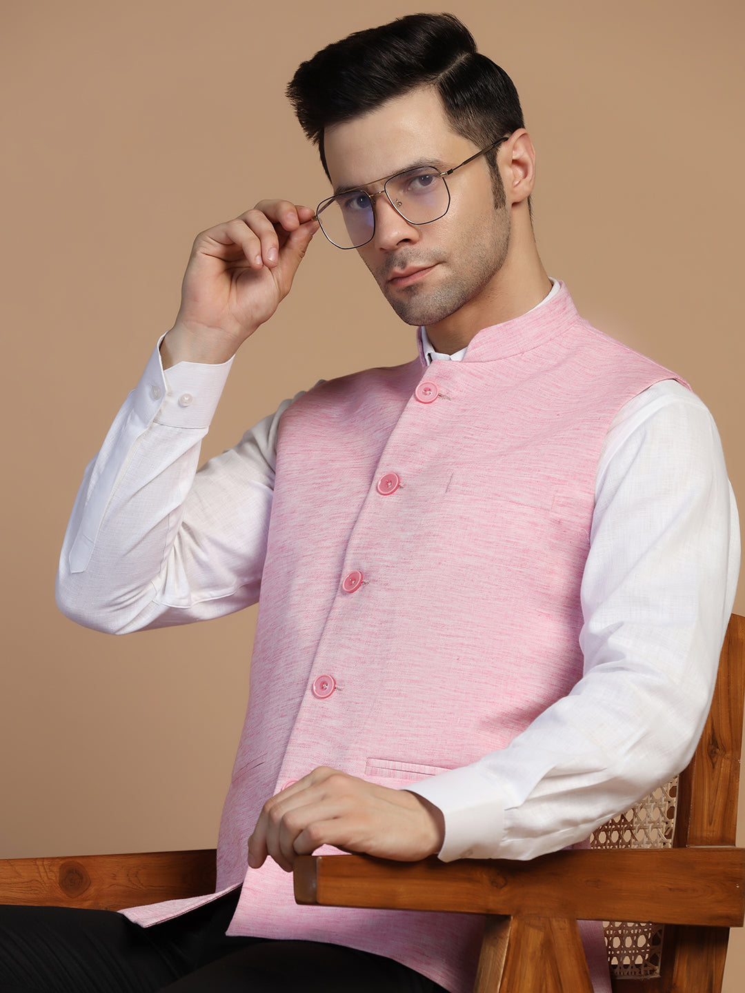 Men Pink Linen Jacket - Tahvo India