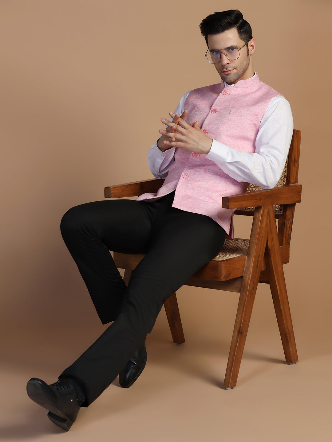 Men Pink Linen Jacket - Tahvo India