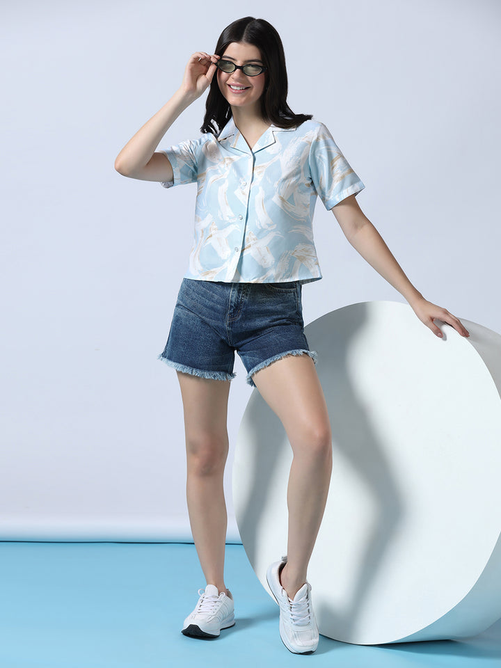 Women Blue Abstract Printed Shirt - Tahvo India