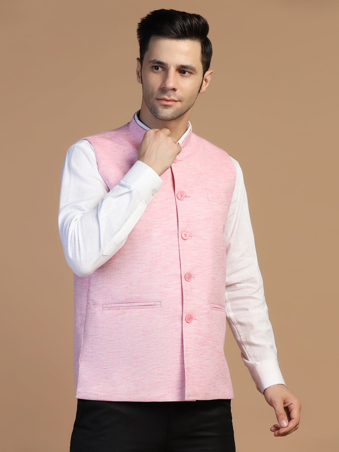 Men Pink Linen Jacket - Tahvo India