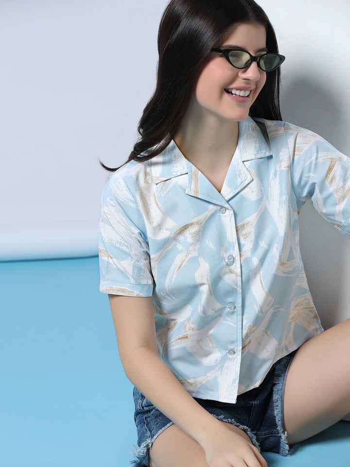 Women Blue Abstract Printed Shirt - Tahvo India