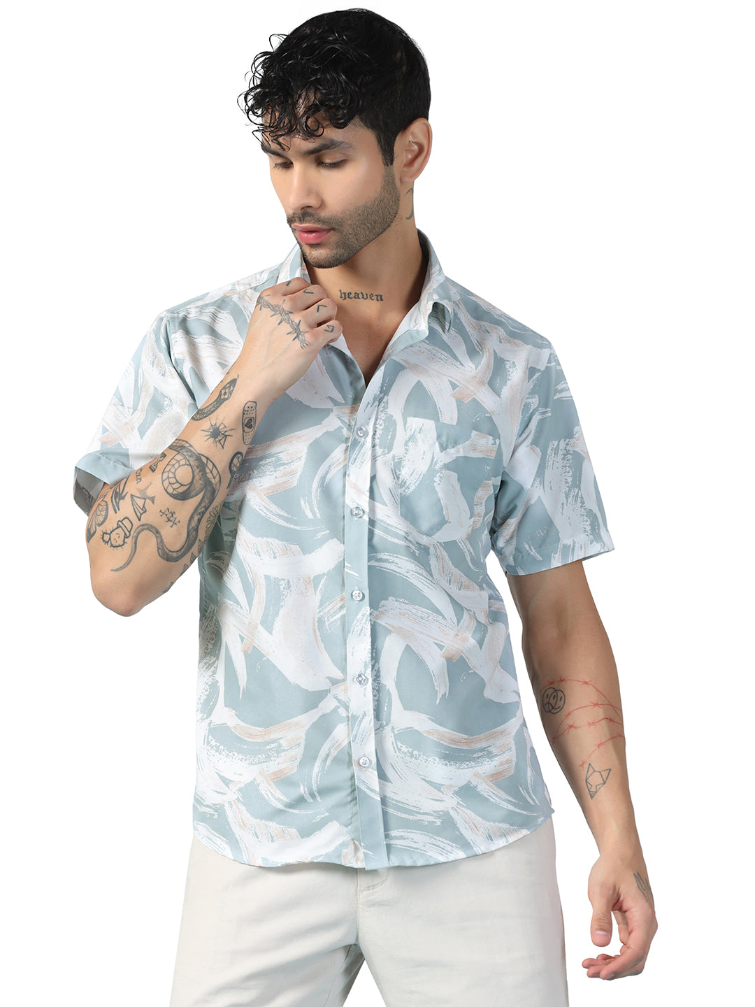 Blue Brushstroke Designs Half Sleeve Shirt