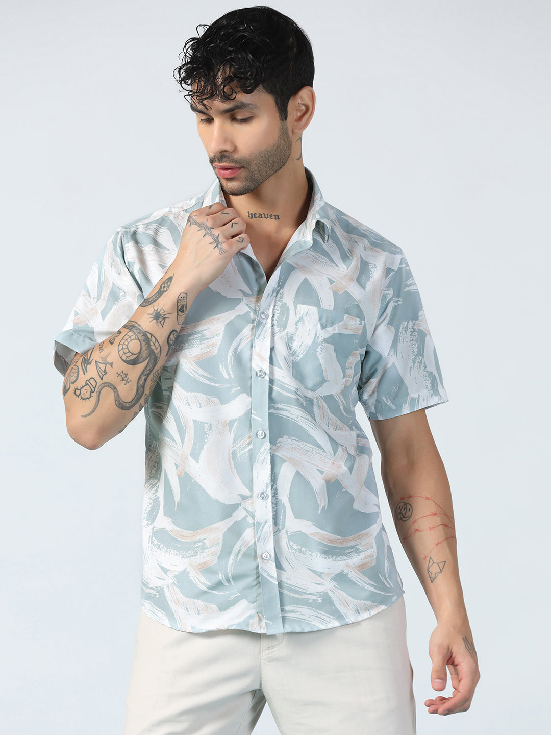 Blue Brushstroke Designs Half Sleeve Shirt