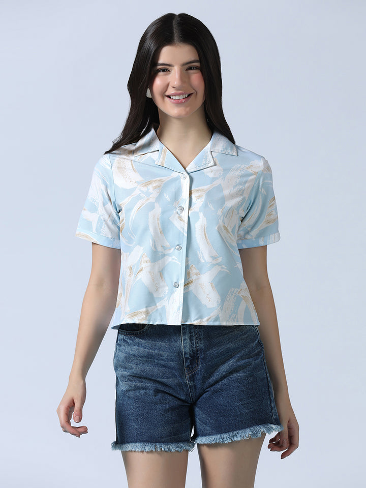 Women Blue Abstract Printed Shirt - Tahvo India