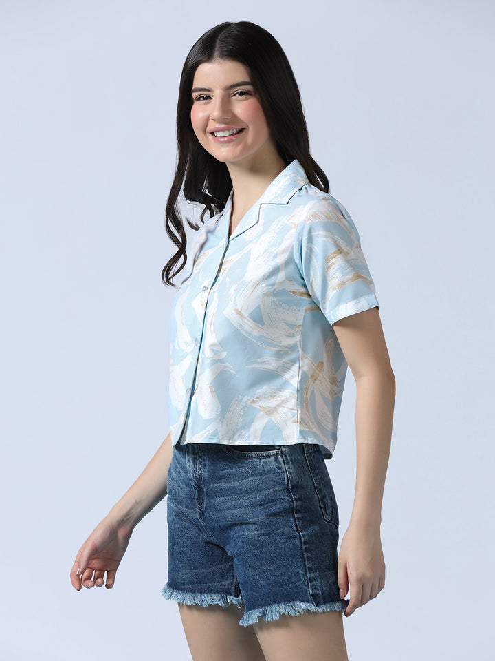 Women Blue Abstract Printed Shirt - Tahvo India