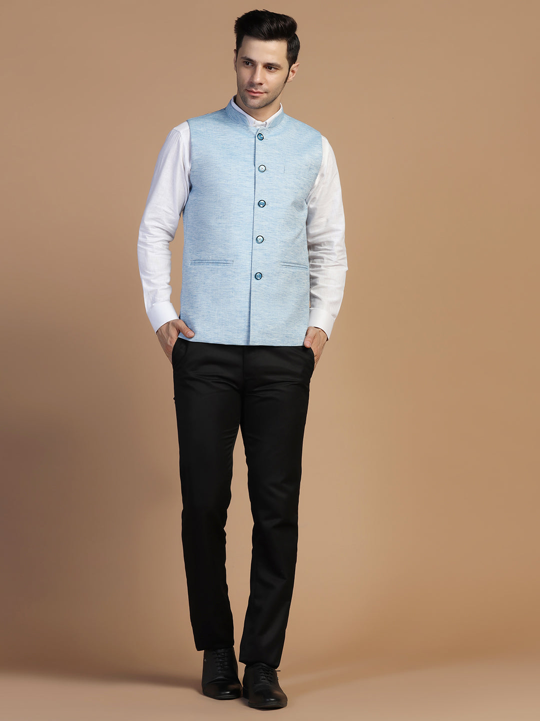 Men Blue Linen Modi Jacket - Tahvo India