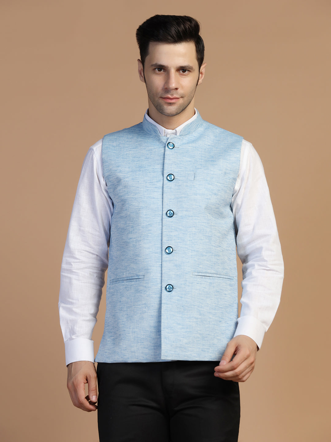 Men Blue Linen Modi Jacket - Tahvo India