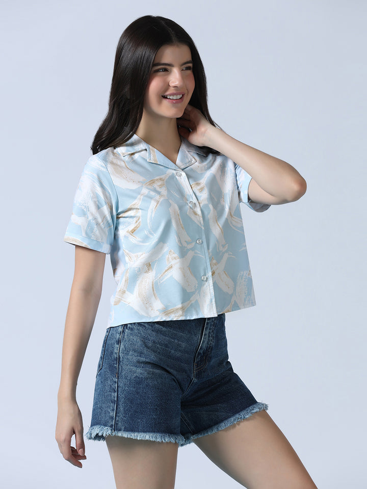 Women Blue Abstract Printed Shirt - Tahvo India
