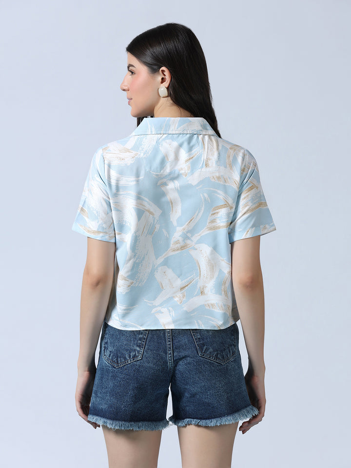 Women Blue Abstract Printed Shirt - Tahvo India