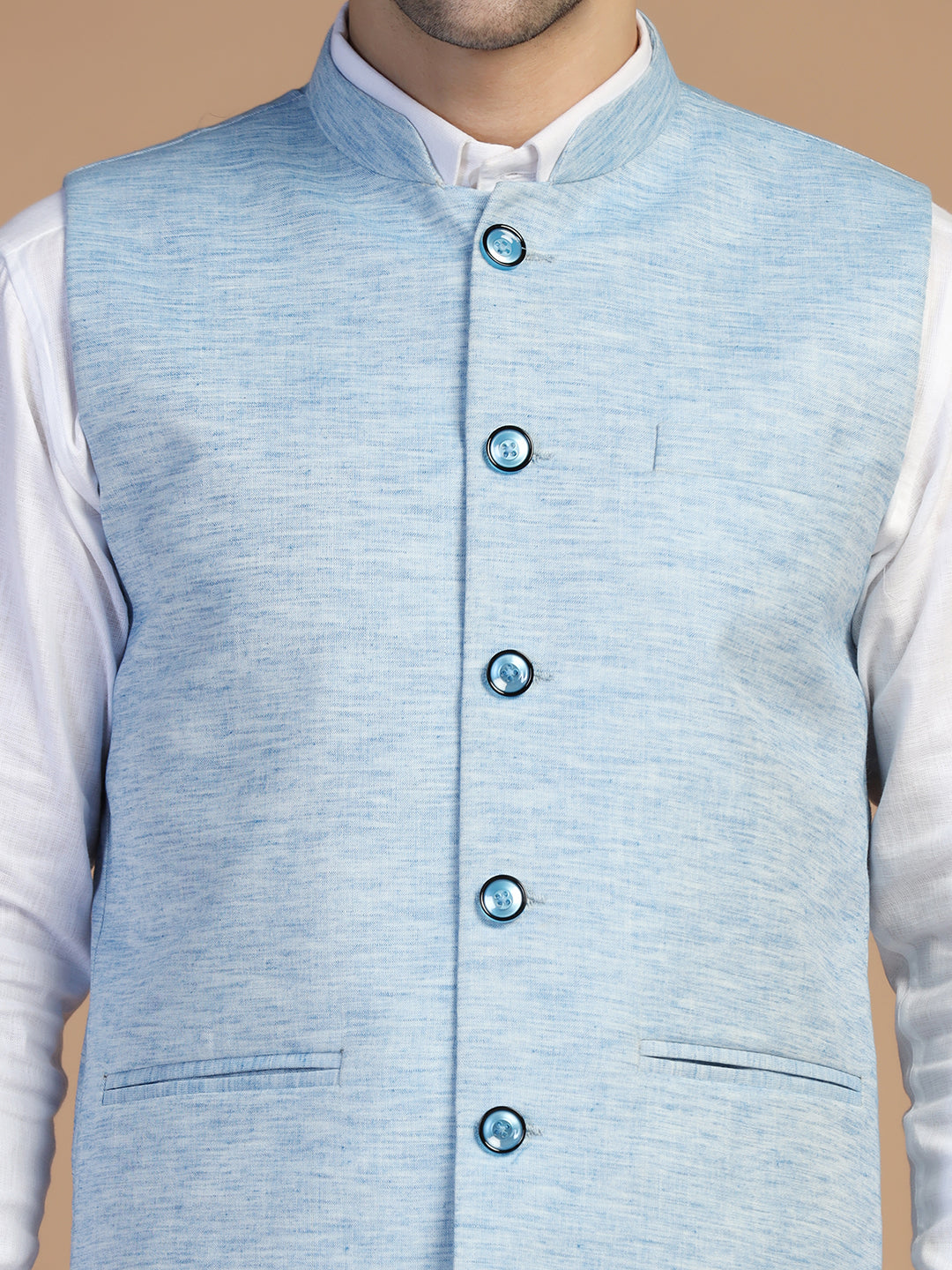 Men Blue Linen Modi Jacket - Tahvo India