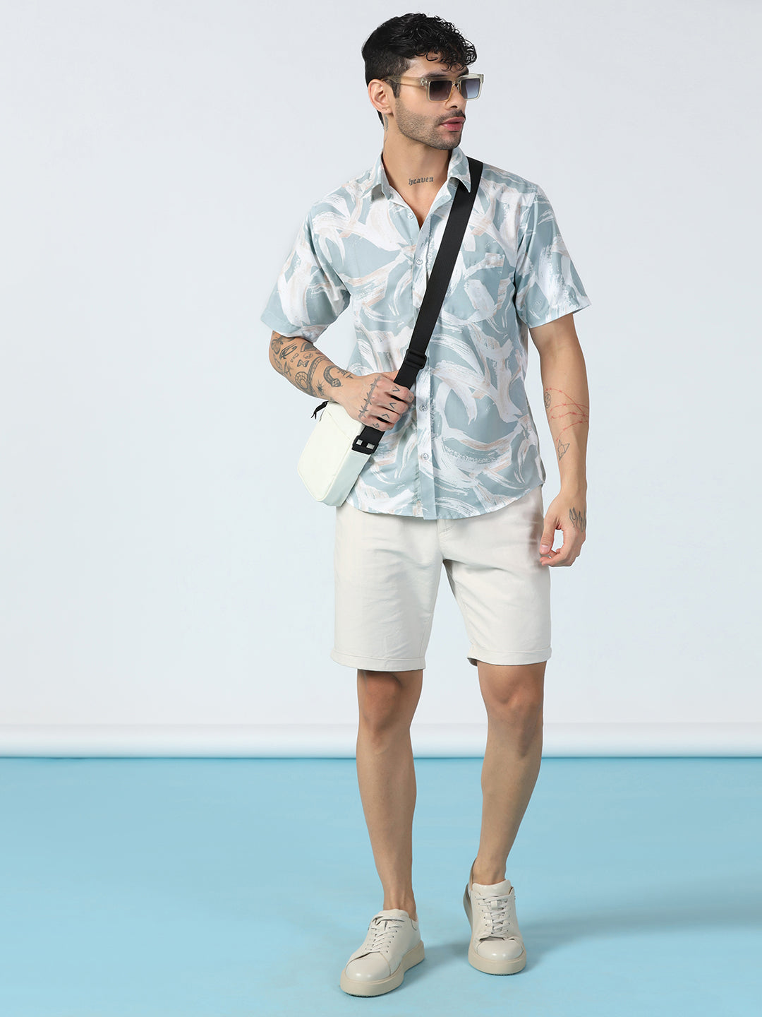 Blue Brushstroke Designs Half Sleeve Shirt