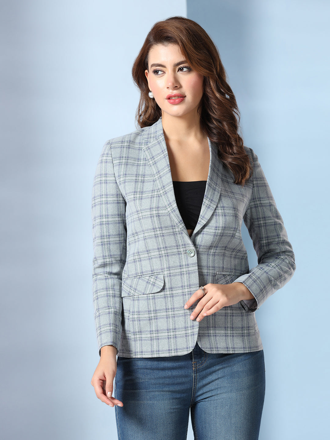 Women Check Notched lapel Blazer