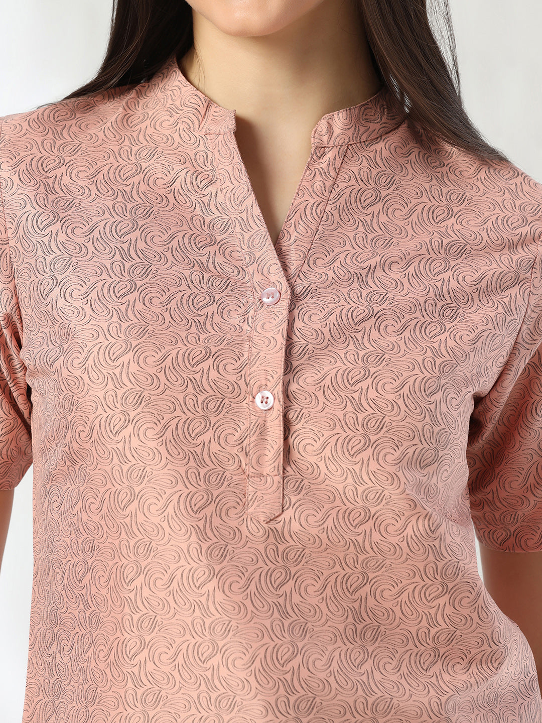 Women Peach Printed Cotton Shirt - Tahvo India