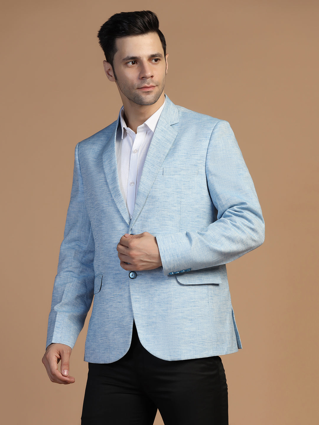 Men Blue Linen Blazer - Tahvo India