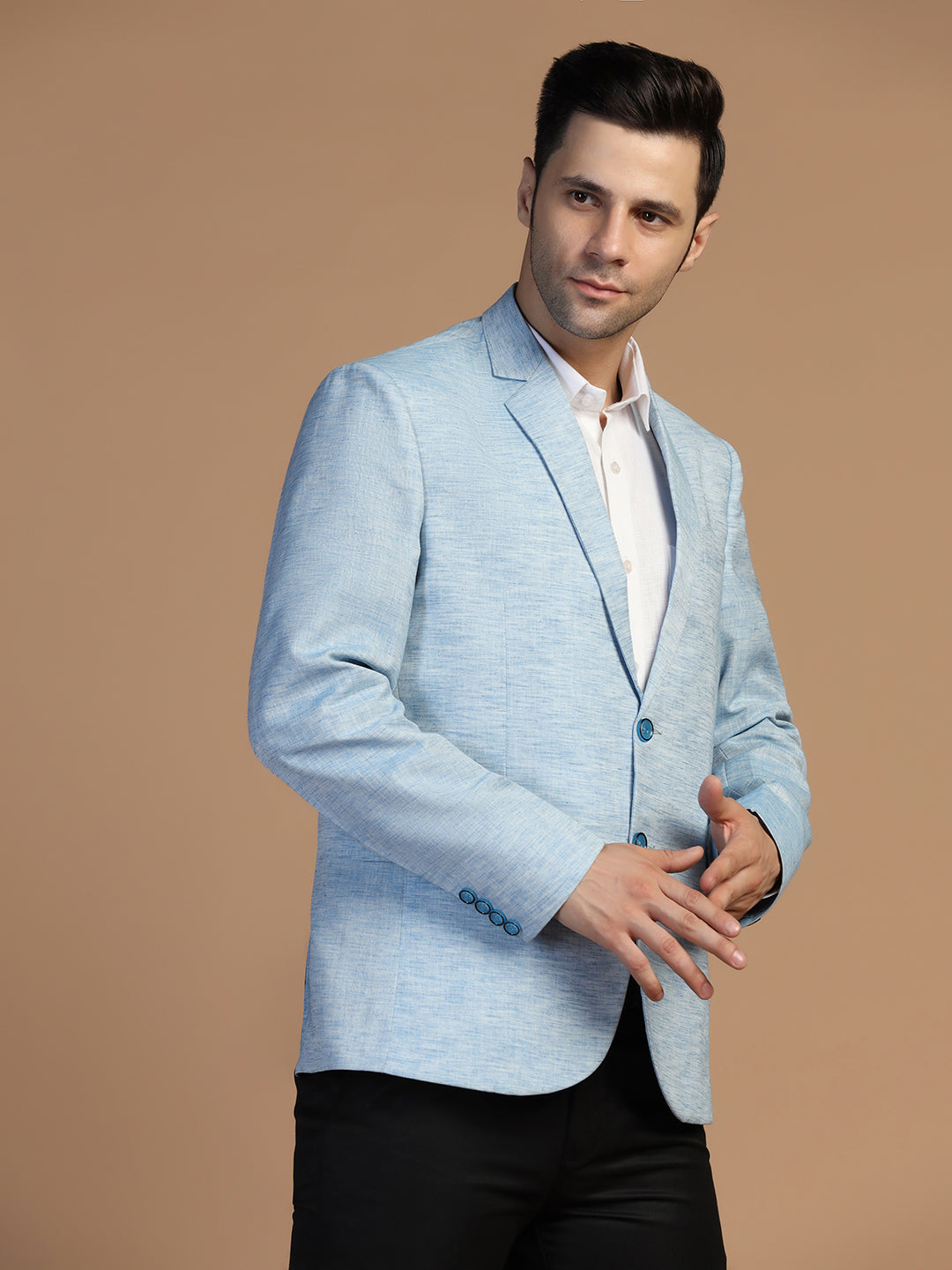 Men Blue Linen Blazer - Tahvo India