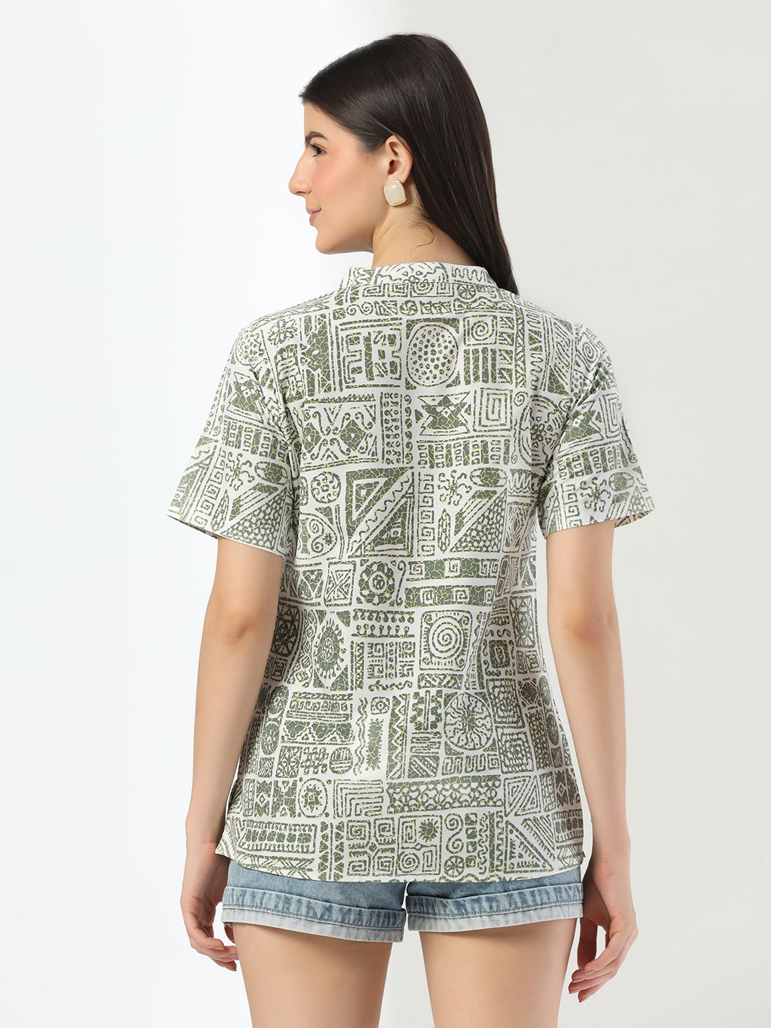 Women Green Printed Short Kurta Top - Tahvo India