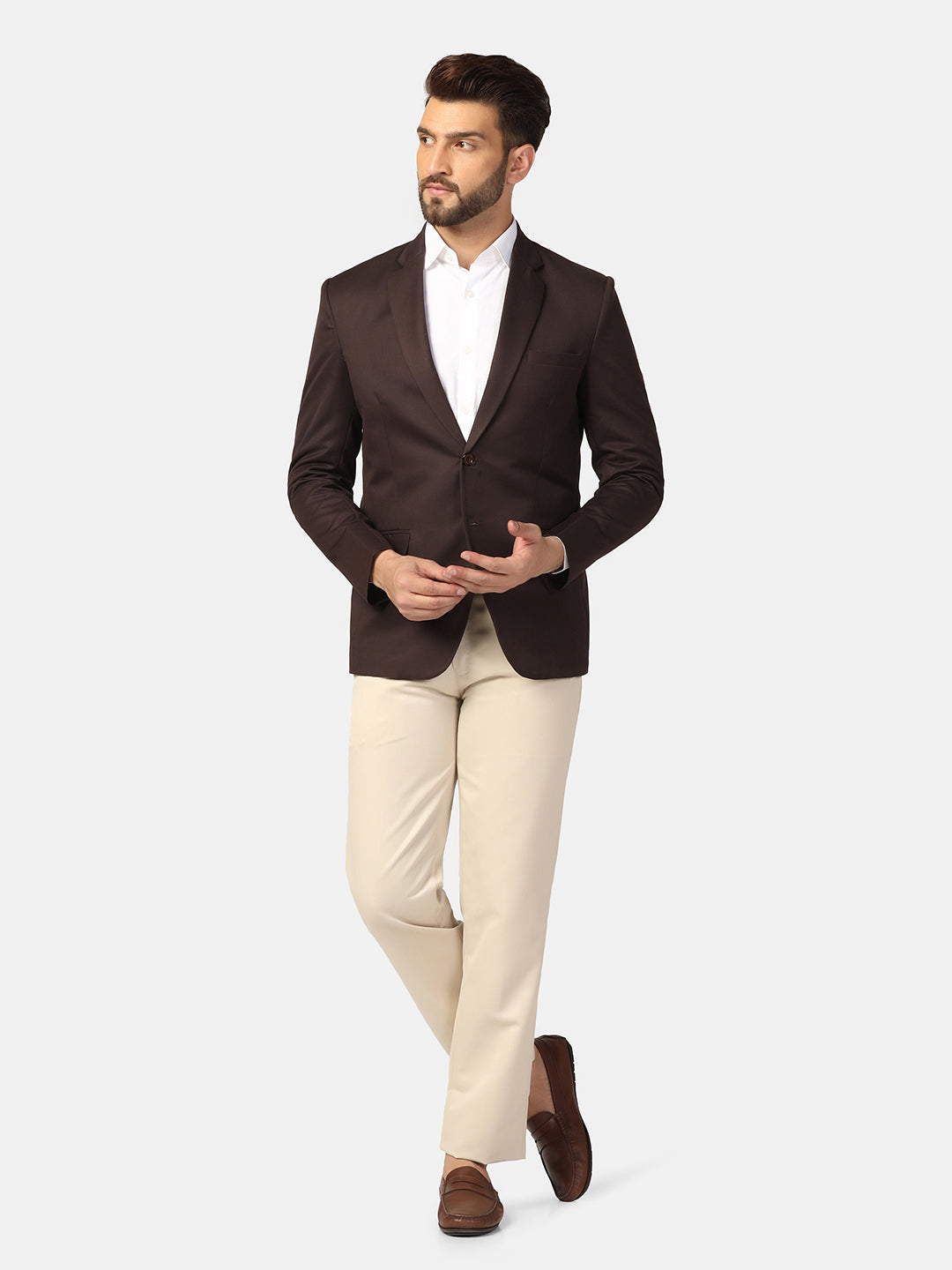 Men Brown Notched Lapel Blazer - Tahvo India
