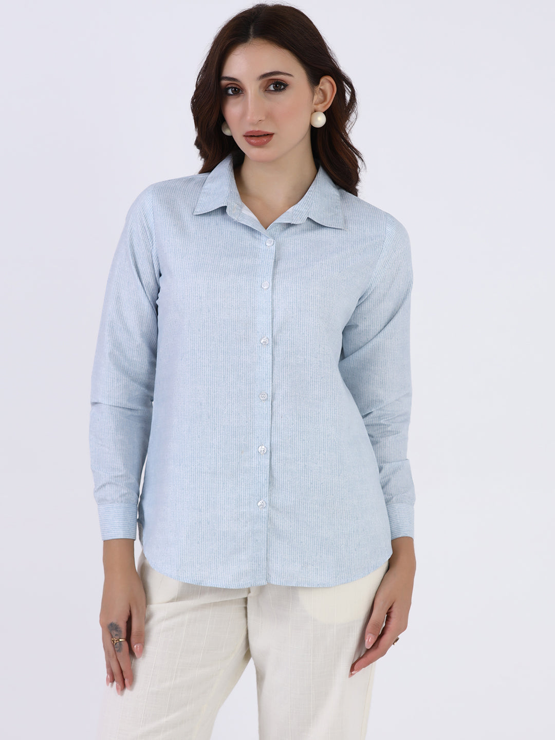 Women Blue Striped casual shirt