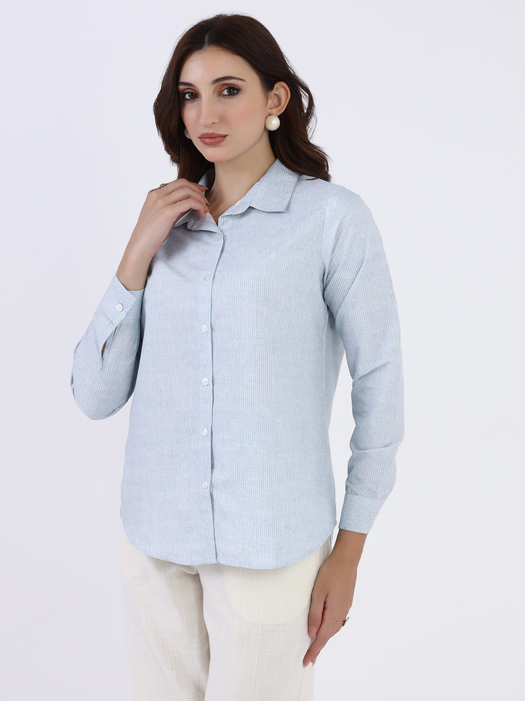 Women Blue Striped casual shirt