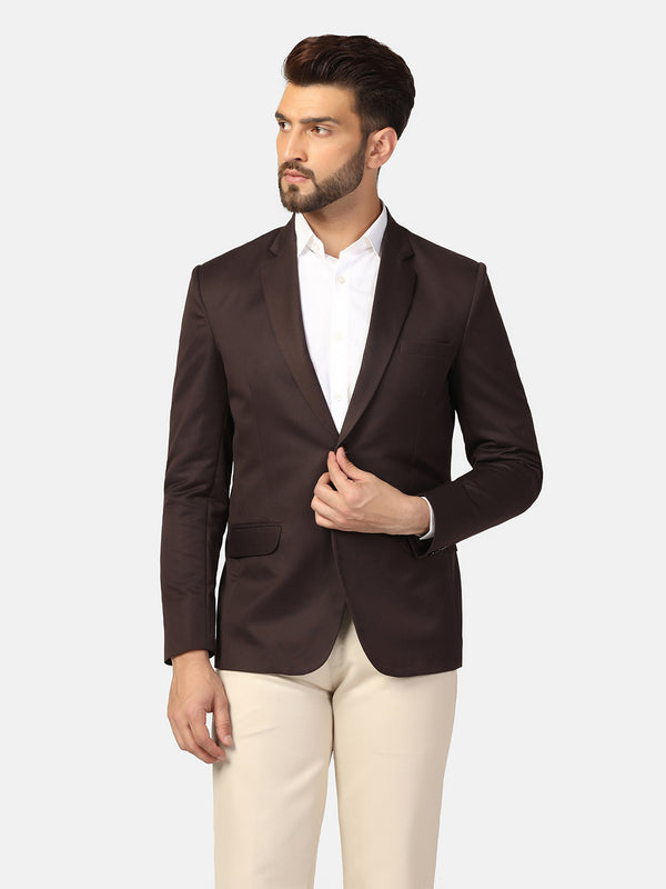 Men Brown Notched Lapel Blazer