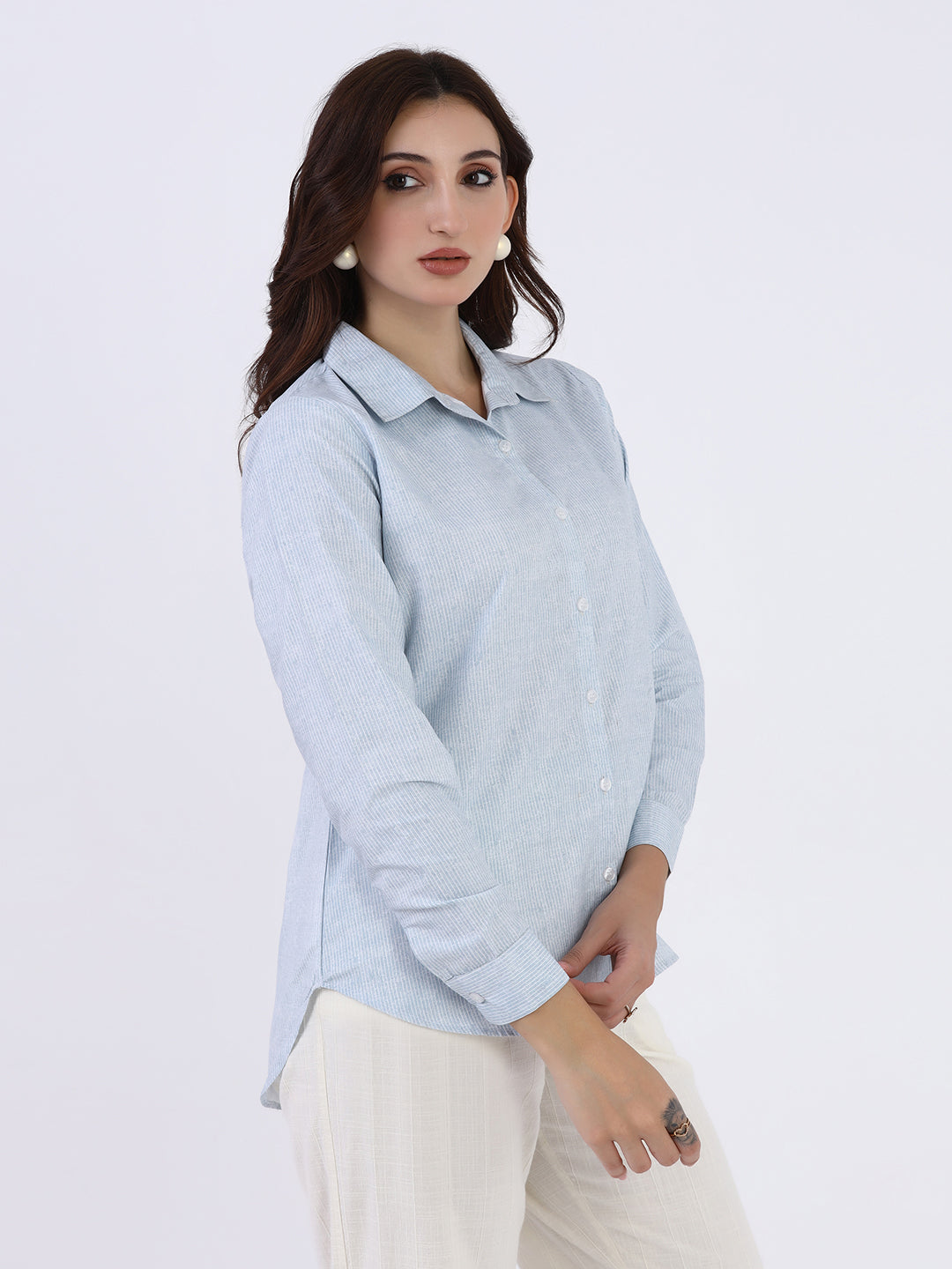 Women Blue Striped casual shirt