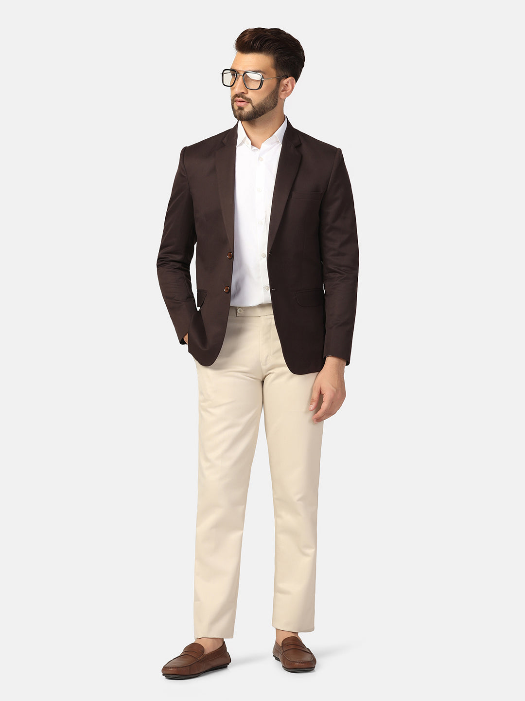 Men Brown Notched Lapel Blazer - Tahvo India