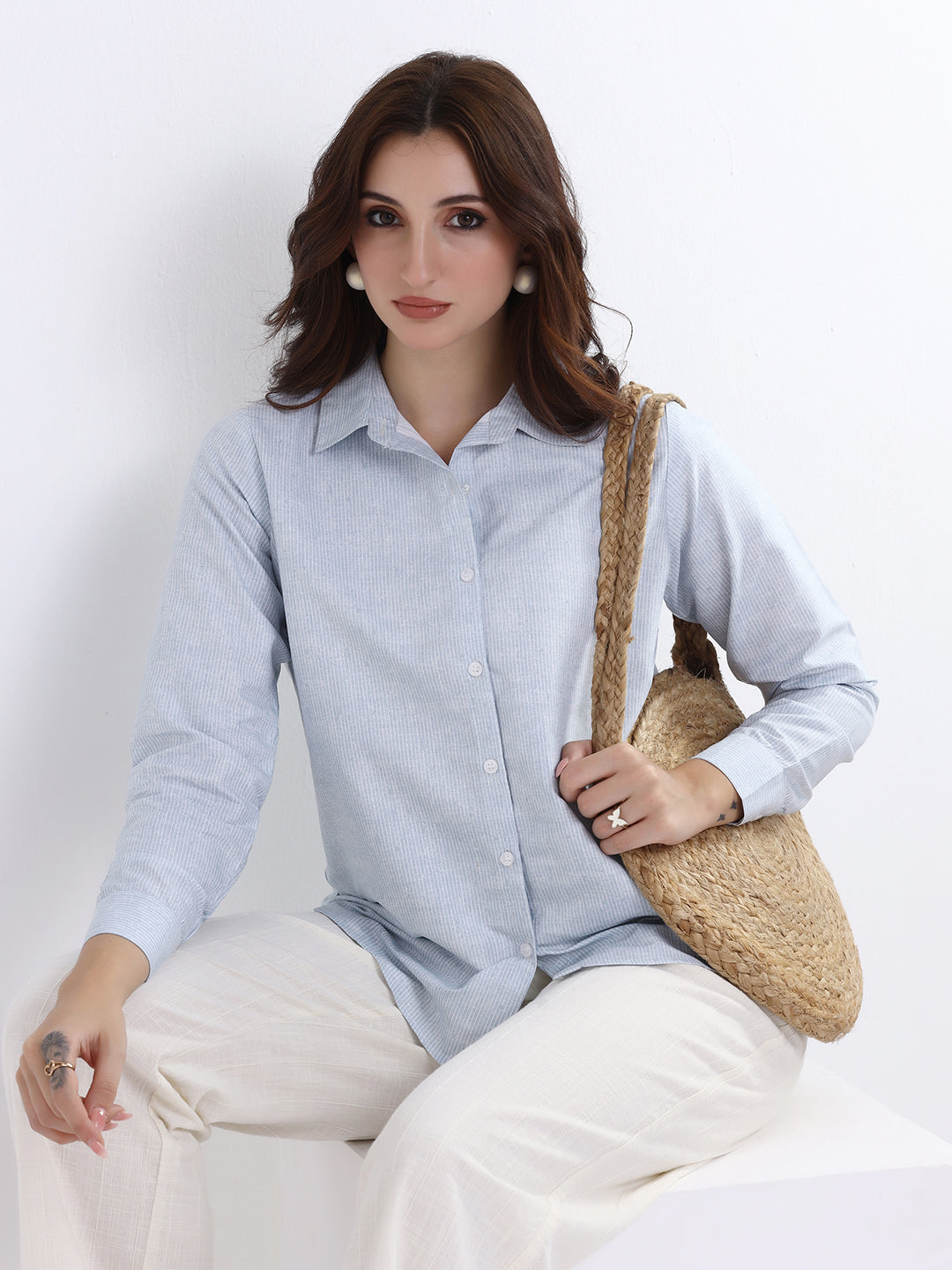 Women Blue Striped casual shirt