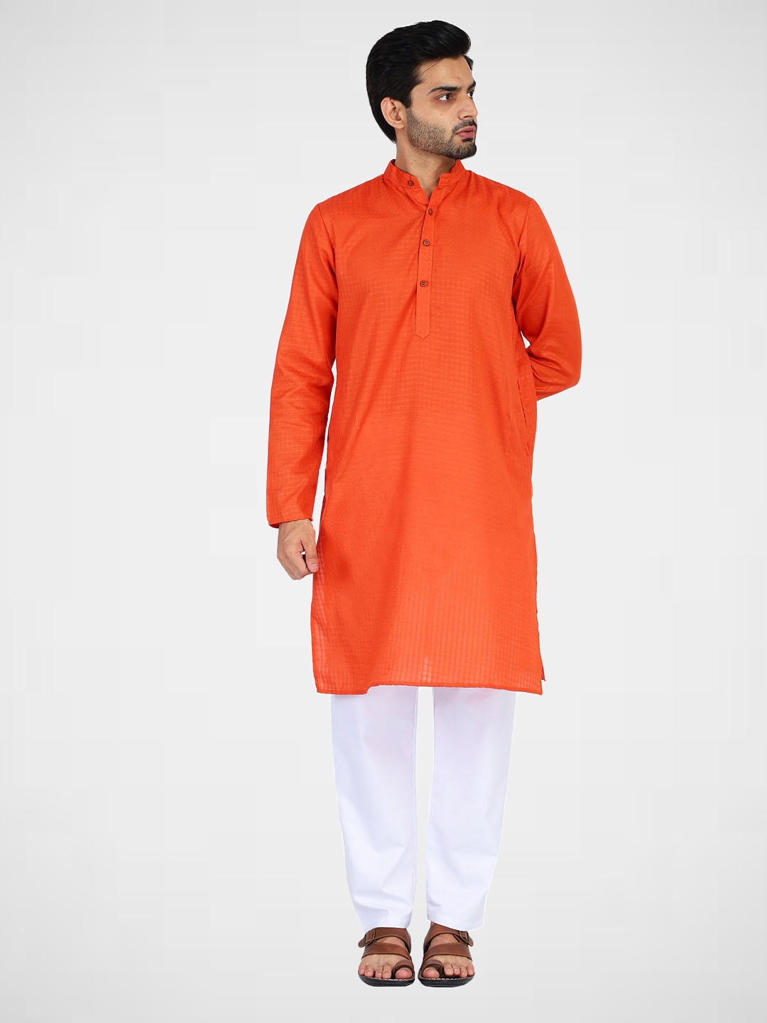 Men Orange Cotton Kurta - Tahvo India