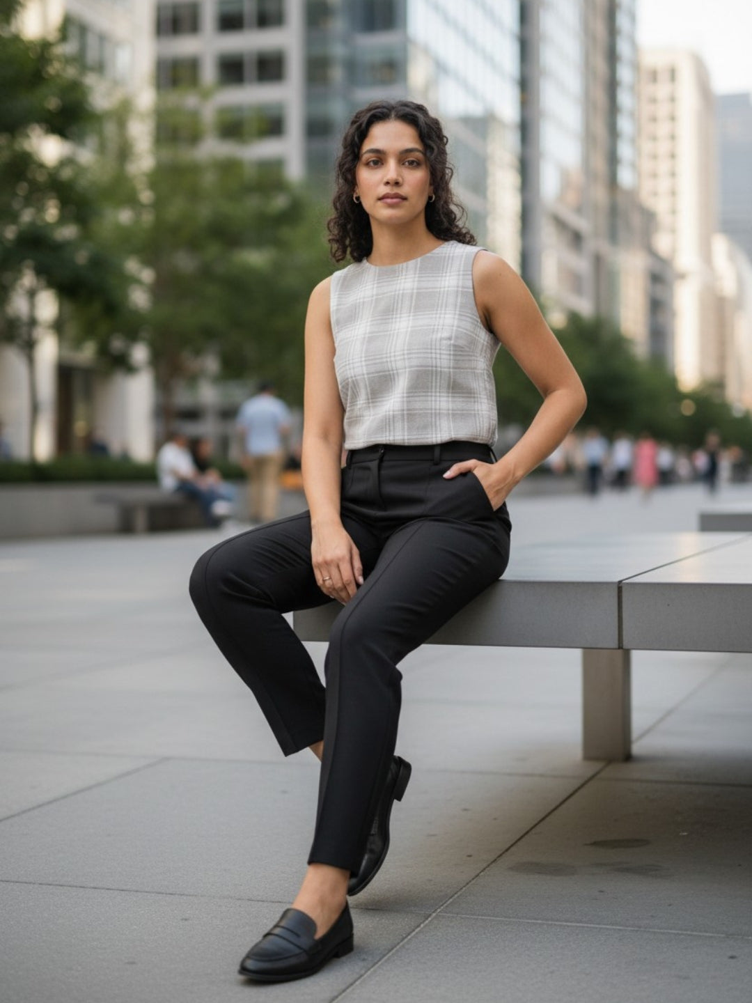 Checkered Crinched Top