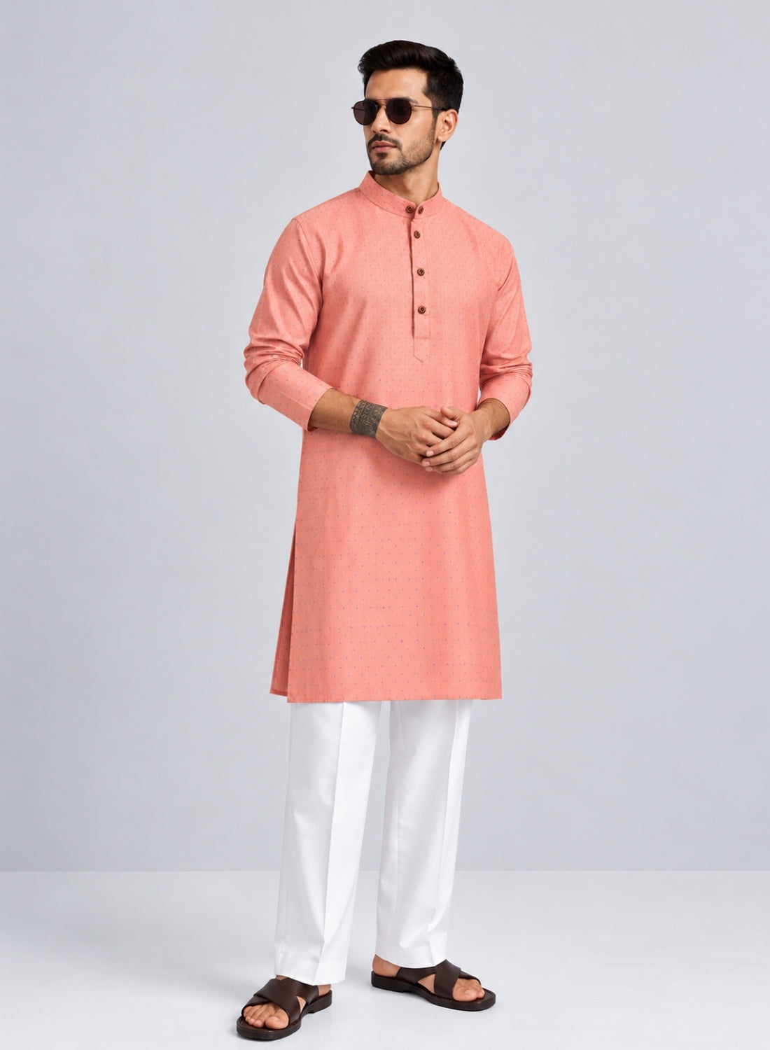 Men Peach dotted Kurta