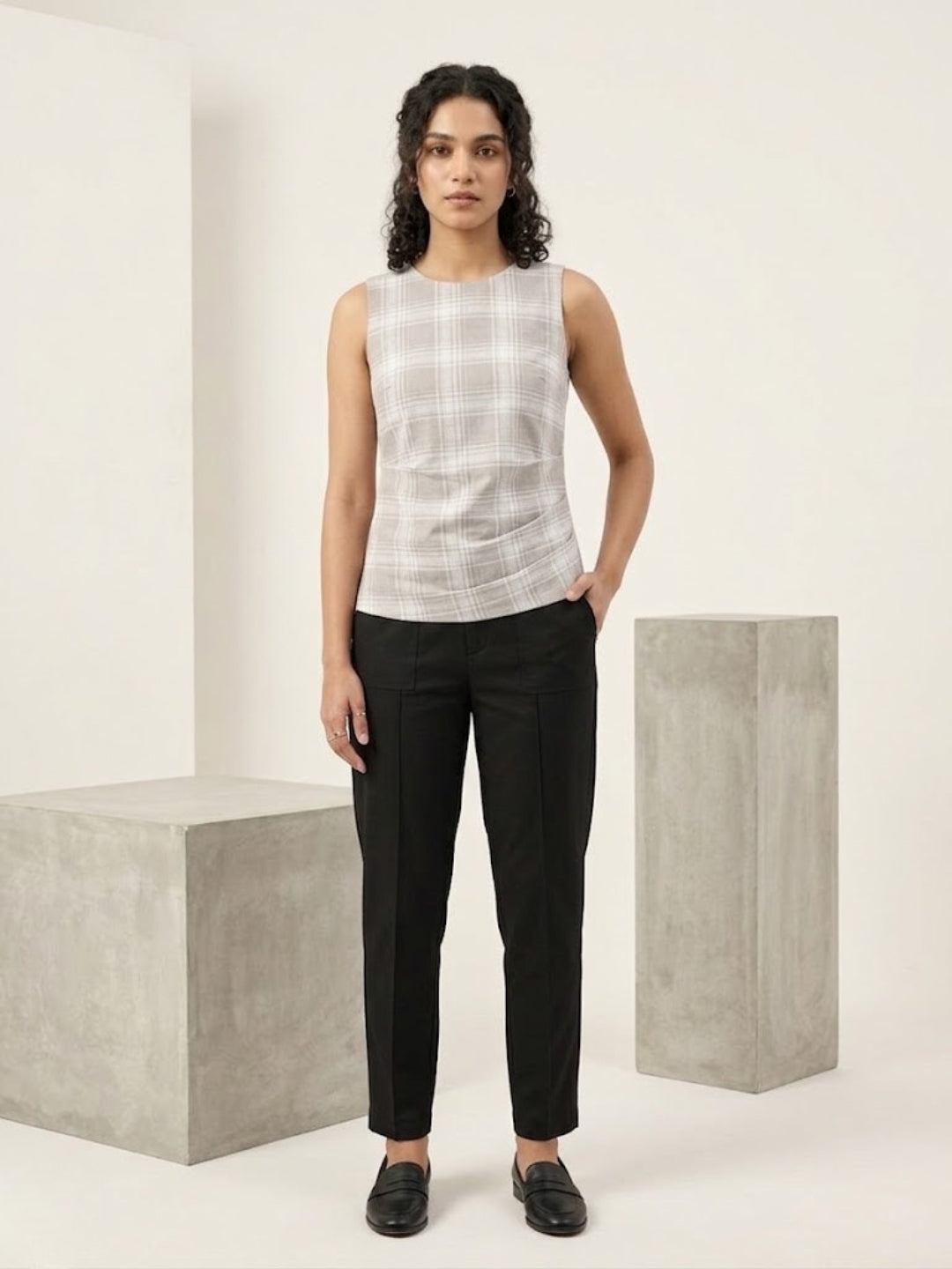 Checkered Crinched Top