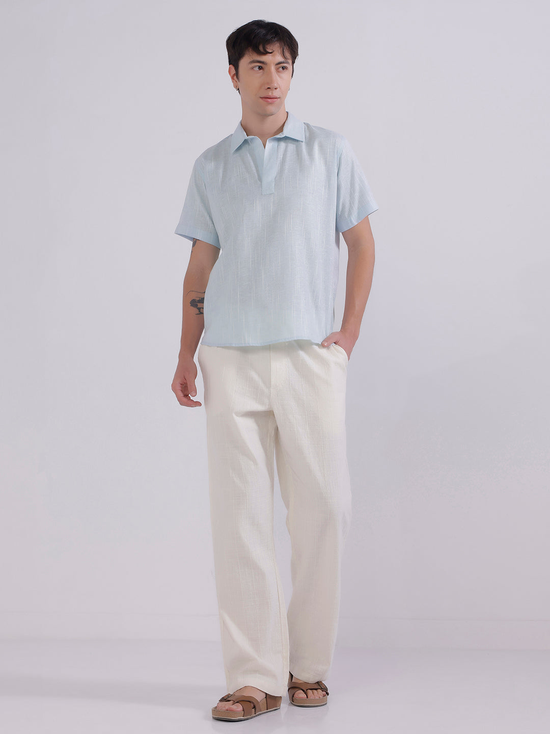 Men Blue linen collared shirt
