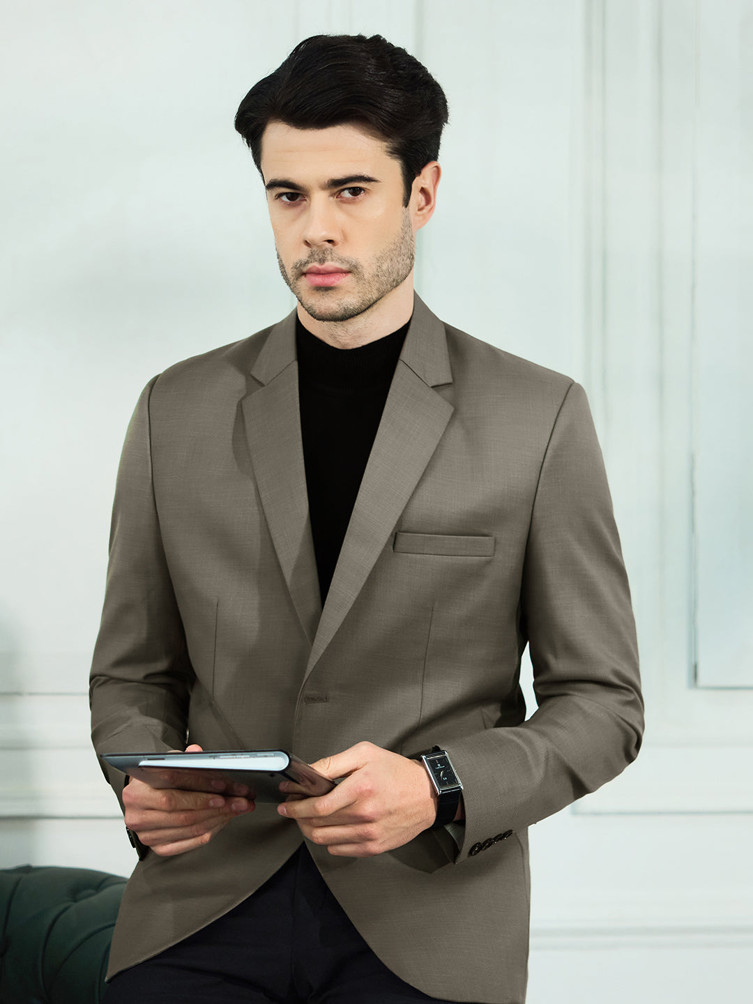 Men Brown Notched Lapel Blazer - Tahvo India