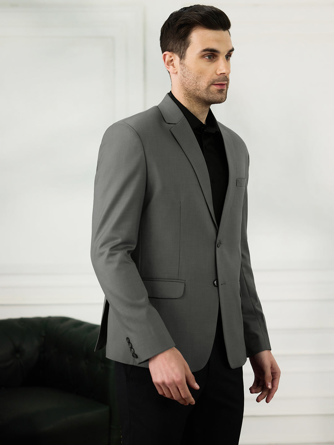 Men Dark Grey Notched Lapel Blazer - Tahvo India