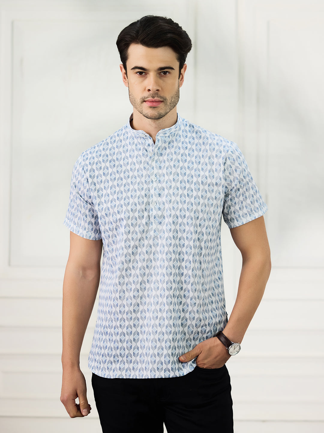 Men White Printed Kurta Shirt - Tahvo India