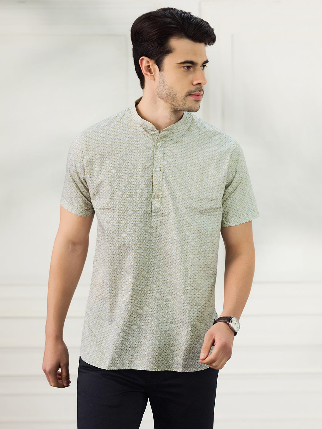Men Green Printed Half Shirt - Tahvo India