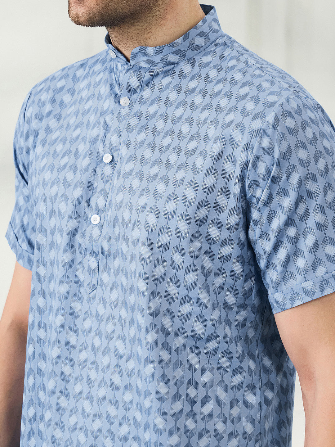 Men Ink Blue Printed Short Kurta - Tahvo India