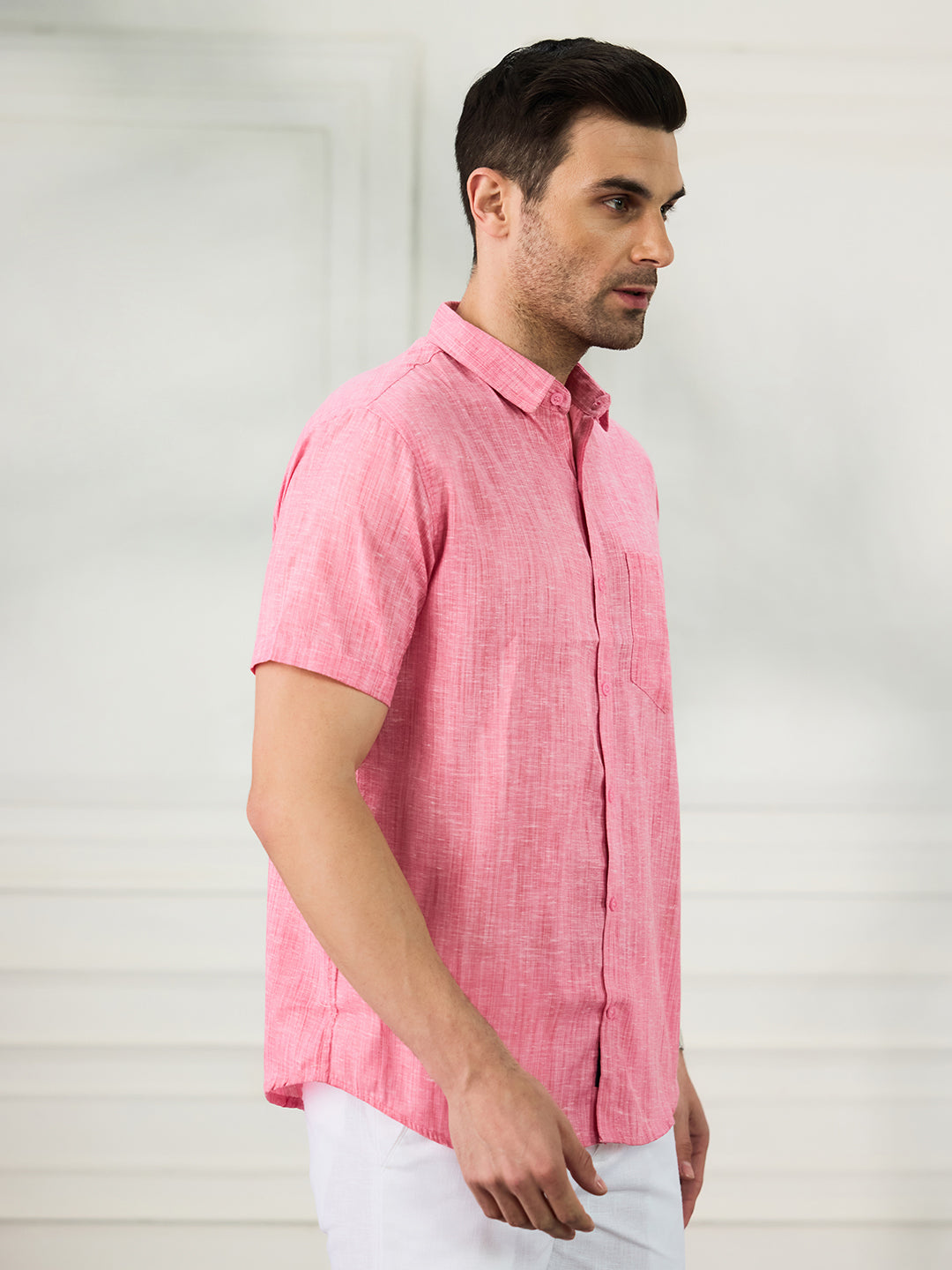 Men Casual Pink Shirt